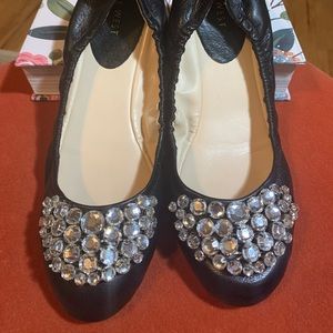 Nine West Black Flats w/ Big Bling